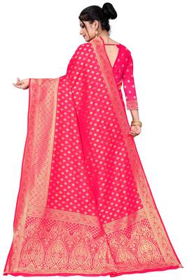 pink woven art silk saree with blouse 3