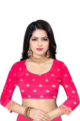 pink woven art silk saree with blouse 5