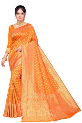 orange woven art silk saree with blouse 1