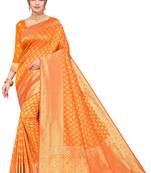 orange woven art silk saree with blouse