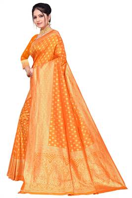 orange woven art silk saree with blouse 2