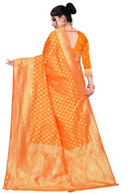orange woven art silk saree with blouse 3