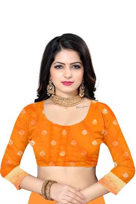 orange woven art silk saree with blouse 4