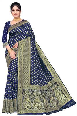 Blue woven art silk saree with blouse 1