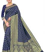 Blue woven art silk saree with blouse