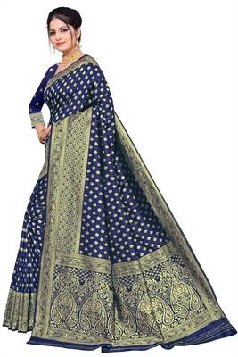 Blue woven art silk saree with blouse 2