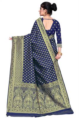 Blue woven art silk saree with blouse 3