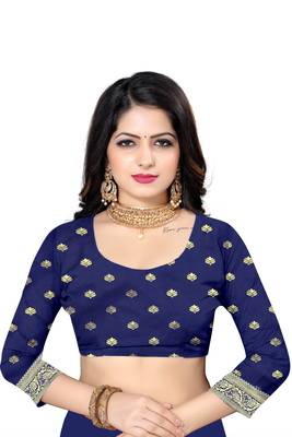 Blue woven art silk saree with blouse 4