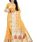 Orange woven silk blend saree with blouse