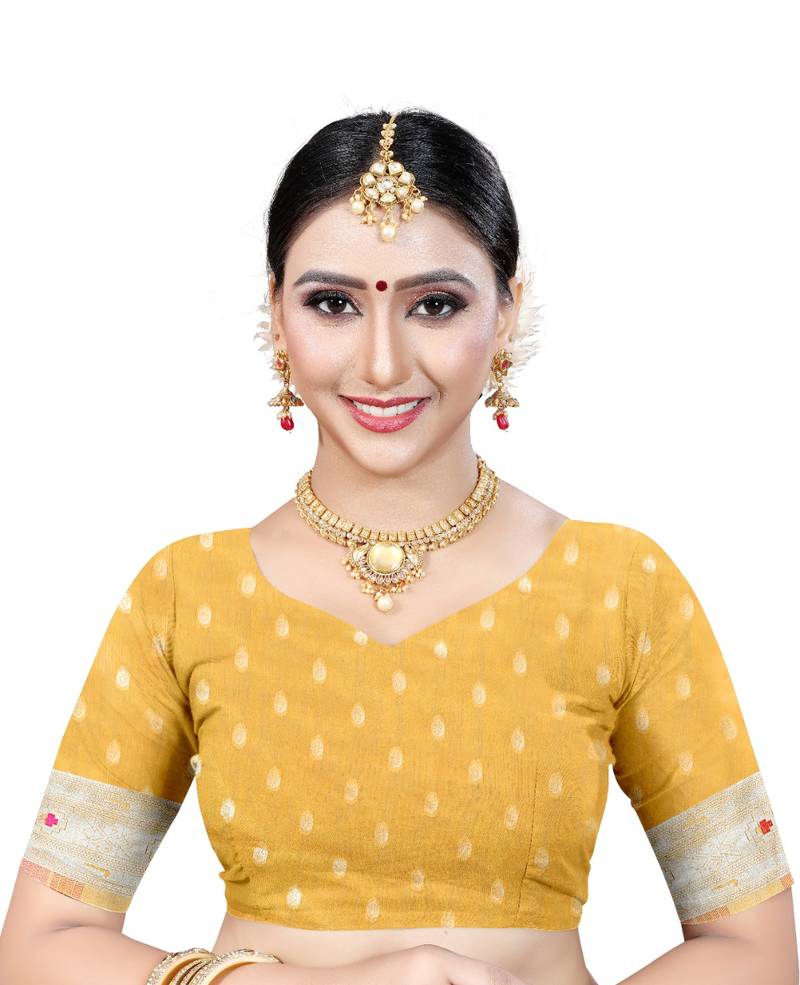 Orange woven silk blend saree with blouse