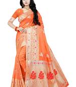 Orange woven silk blend saree with blouse