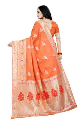 Orange woven silk blend saree with blouse 2