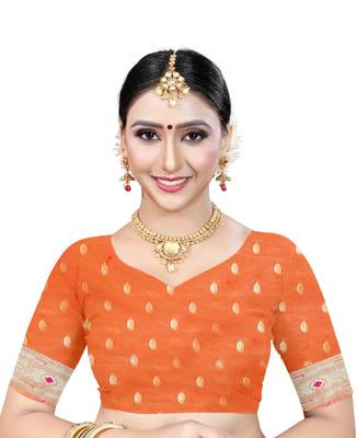 Orange woven silk blend saree with blouse 4