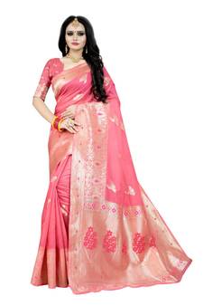 pink woven art silk saree with blouse