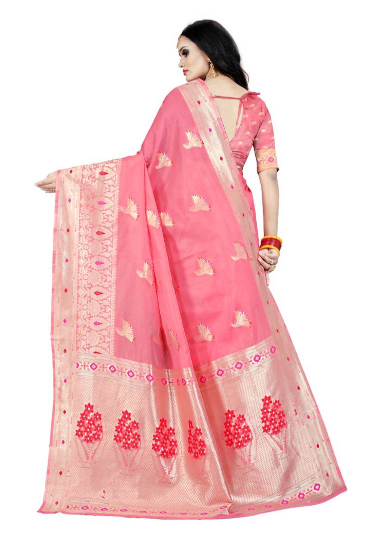pink woven art silk saree with blouse