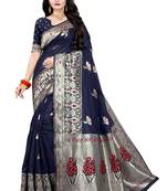 Blue woven silk blend saree with blouse