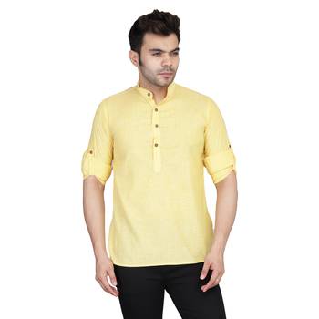 Yellow plain cotton knitted men-kurtas 1