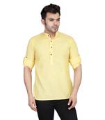 Yellow plain cotton knitted men-kurtas