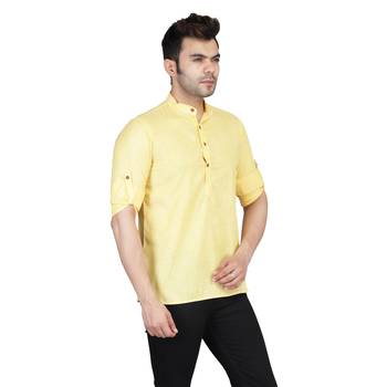 Yellow plain cotton knitted men-kurtas 2