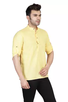 Yellow plain cotton knitted men-kurtas
