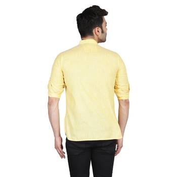 Yellow plain cotton knitted men-kurtas 3