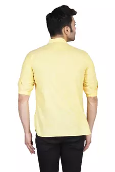 Yellow plain cotton knitted men-kurtas