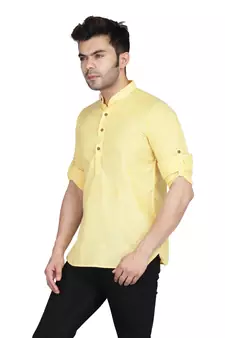 Yellow plain cotton knitted men-kurtas