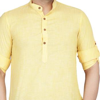 Yellow plain cotton knitted men-kurtas 5