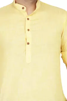 Yellow plain cotton knitted men-kurtas