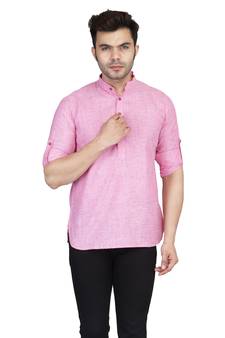 Pink plain cotton knitted men-kurtas