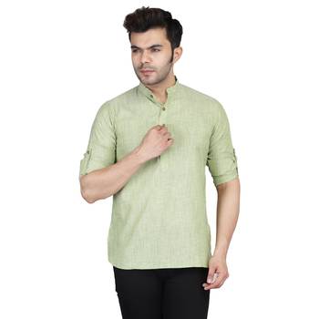 Green plain cotton knitted men-kurtas 1