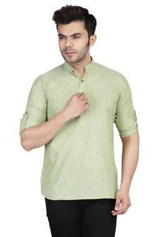 Green plain cotton knitted men-kurtas