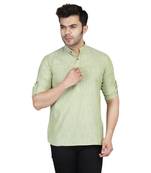 Green plain cotton knitted men-kurtas
