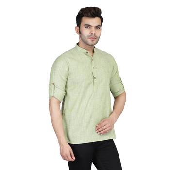 Green plain cotton knitted men-kurtas 2