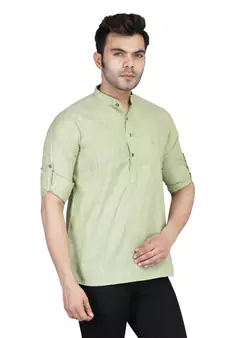 Green plain cotton knitted men-kurtas