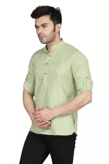 Green plain cotton knitted men-kurtas