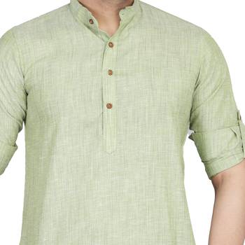 Green plain cotton knitted men-kurtas 5