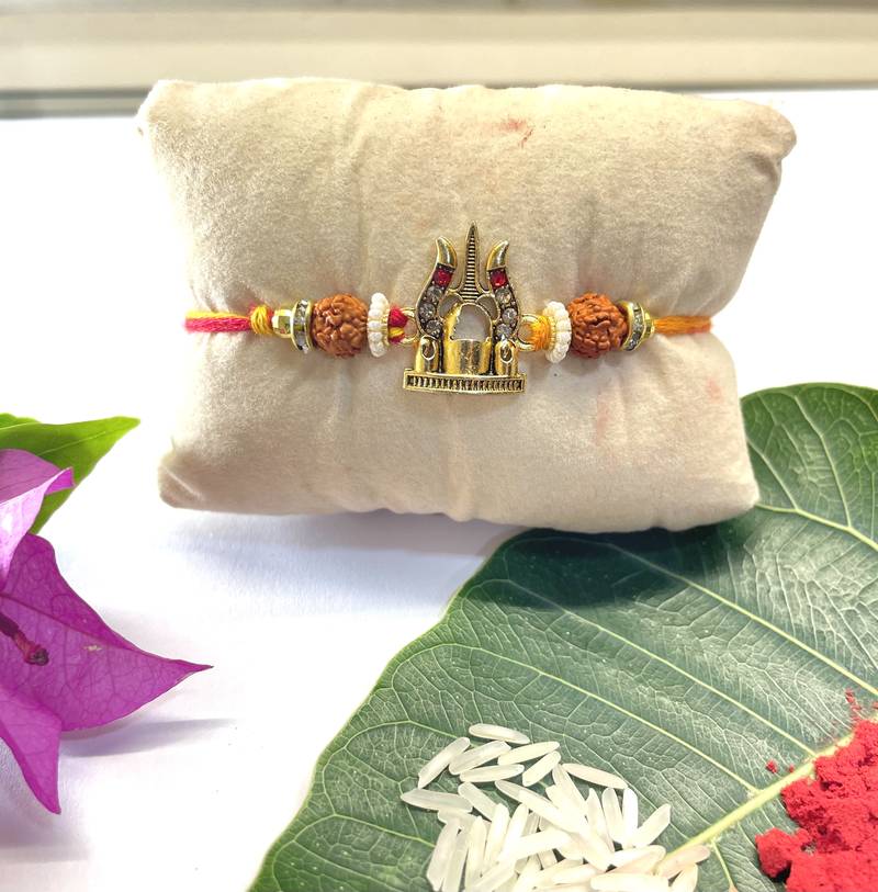 Lord Shiva's Blessed Shankar Bhagwan Trishul Rakhi   Shiv Ling Rakhi For Brother Rakshabandhan special With Roli Chawal