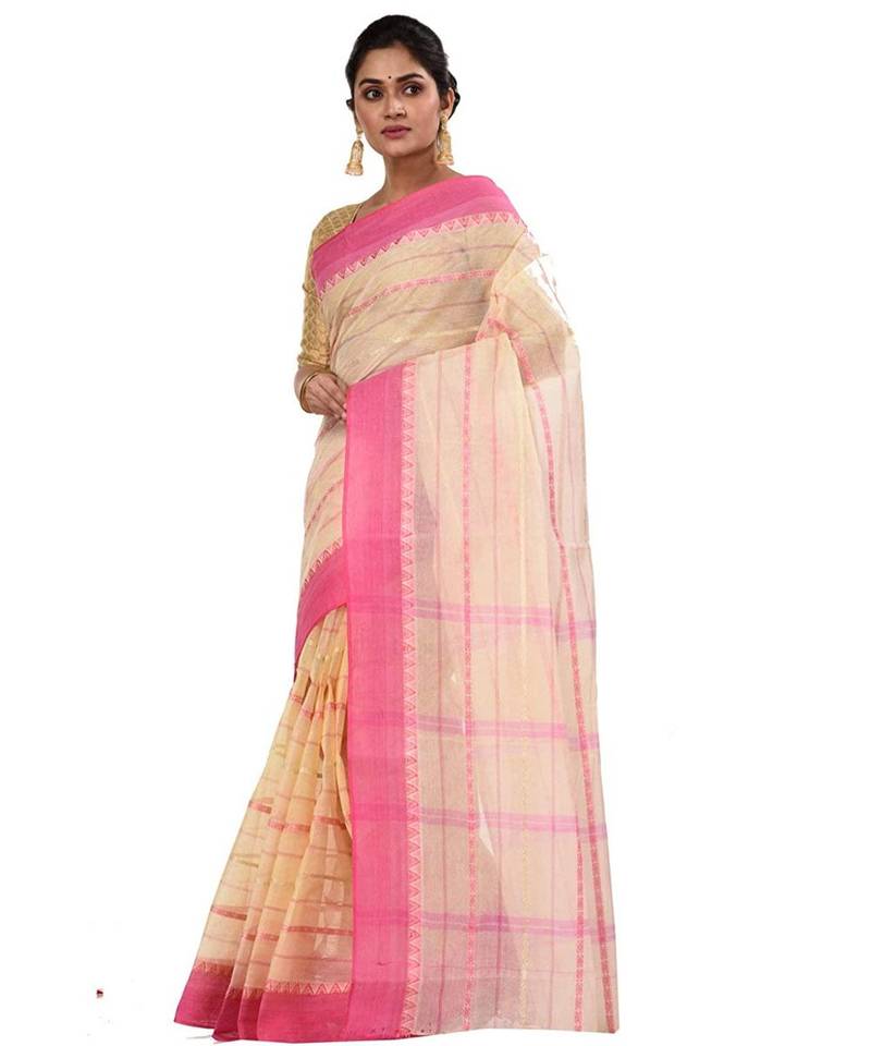 Pure Cotton Bengali Boysko Tant Saree Without Blouse Piece