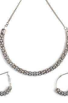 Ad Stone Diamond Studded Designer Silver Hasli Necklace  set For women Jewellery