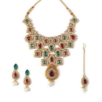 Necklace  Blue Colour Set Haar  Gold Plated Indian Jewelry With Earrings Long Bollywood Beaded For women & Girls 1