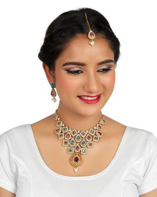 Necklace  Blue Colour Set Haar  Gold Plated Indian Jewelry With Earrings Long Bollywood Beaded For women & Girls 2
