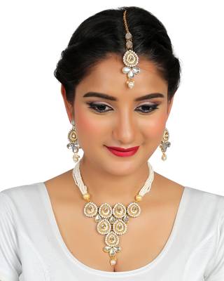 Necklace  Blue Colour Set Haar  Gold Plated Indian Jewelry With Earrings Bollywood Beaded For women & Girls 2