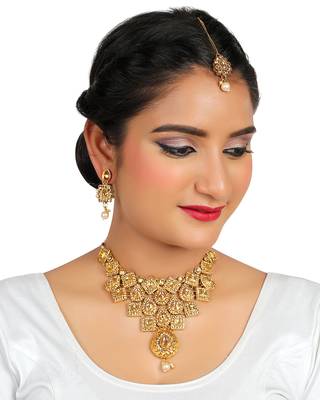 Necklace  Blue Colour Set Haar  Gold Plated Indian Jewelry With Earrings Bollywood Beaded For women & Girls 2