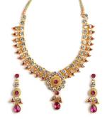 Elegant Kalamkari Style Ad Pink Stones Studded Necklace  Set Bollywood style For Women & Girls