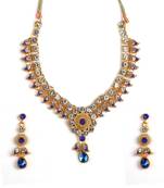 Crystal Shine Multistrand Black Beads Ethnic Kundan Necklace  & Earring Set For Women