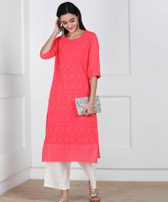 Pink embroidered georgette chikankari-kurtis 5