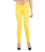 women Cotton Spandex Churidar Legging with Elastic in Yellow