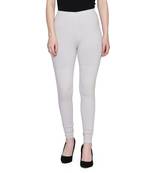 women Cotton Spandex Churidar Legging with Elastic in L.GREY