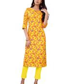 Yellow printed cotton ethnic-kurtis